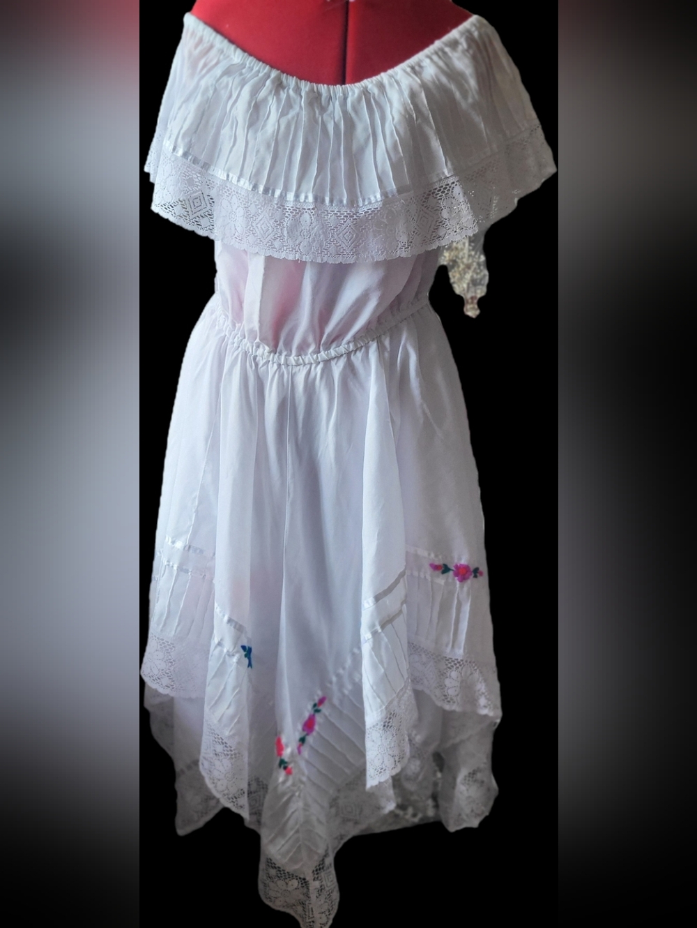 White Off Shoulder Ruffled Cotton Dress